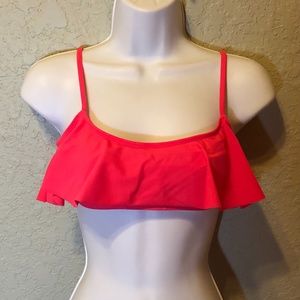 Flounce bikini top. Neon coral.